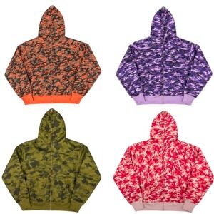 Mens Camo Full Zip Hoodie Lot Sz Large Bape Style Orange Purple Pink Green